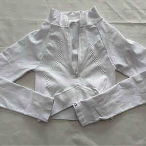 Ribbed Sculpt Zip Cropped Jacket White Women’s Small NWOT USA Made